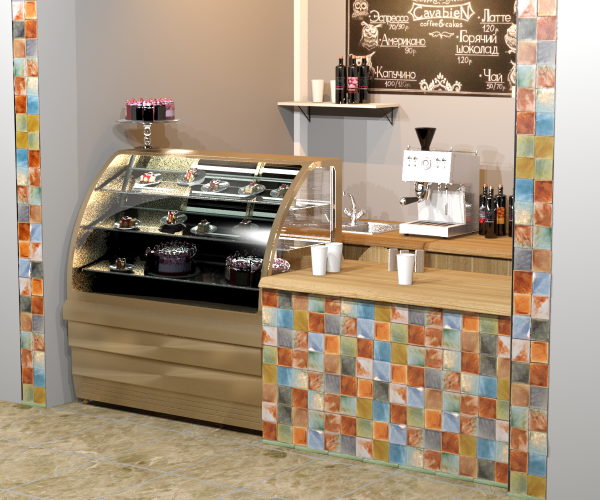 Дизайн мини-кофейни с использованием плитки ручной работы